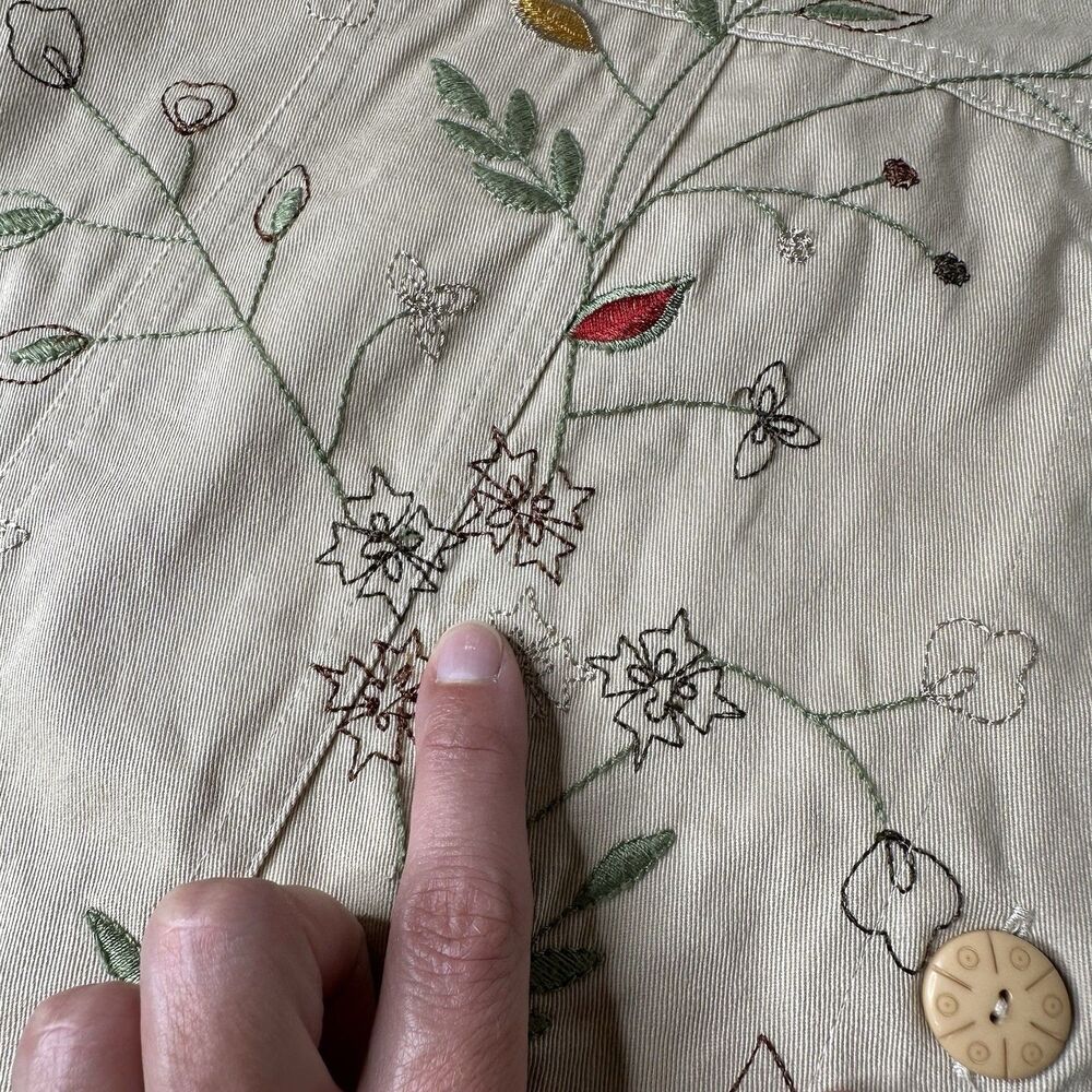 Tantrums Embroidered Floral Khaki‎ Jacket Size XL Vintage Fall Cottagecore Boho - Picture 15 of 16